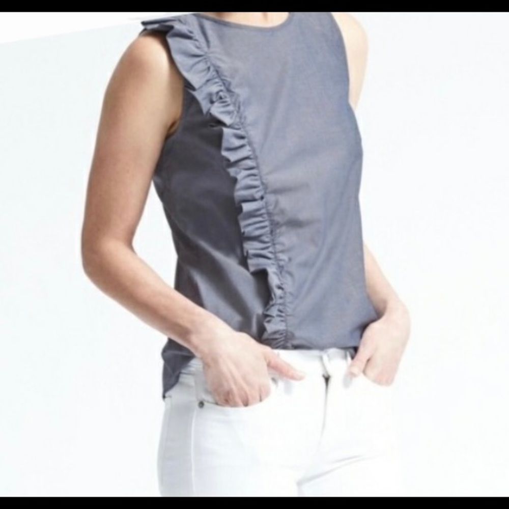 Banana Republic Sleeveless Ruffle Chambray Top